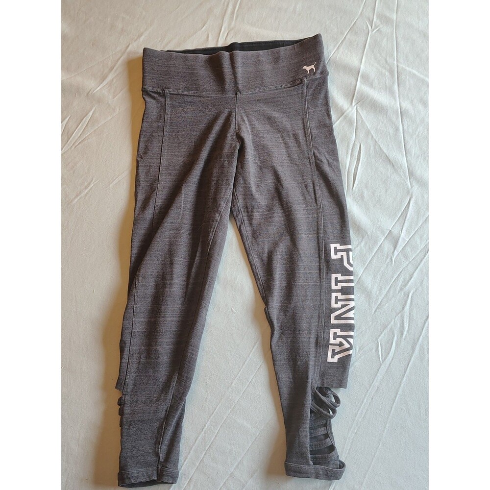 PINK Victoria’s Secret Yoga High Rise Ankle Leggings Gray Logo S/P